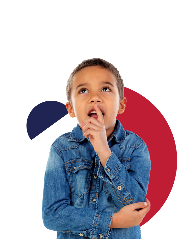 Boy with finger to his mouth in a pondering expression